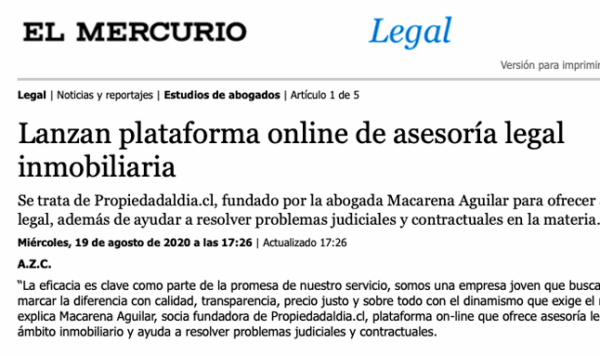 El Mercurio legal – Lanzan plataforma online de asesoría legal inmobiliaria